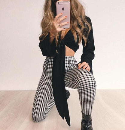 High Waisted Black And White Plaid Trousers by White Market