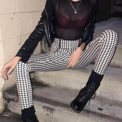 High Waisted Black And White Plaid Trousers by White Market