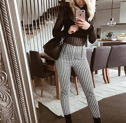 High Waisted Black And White Plaid Trousers by White Market