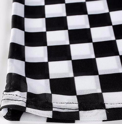 Checkered Meshed Long Sleeve Tee by White Market