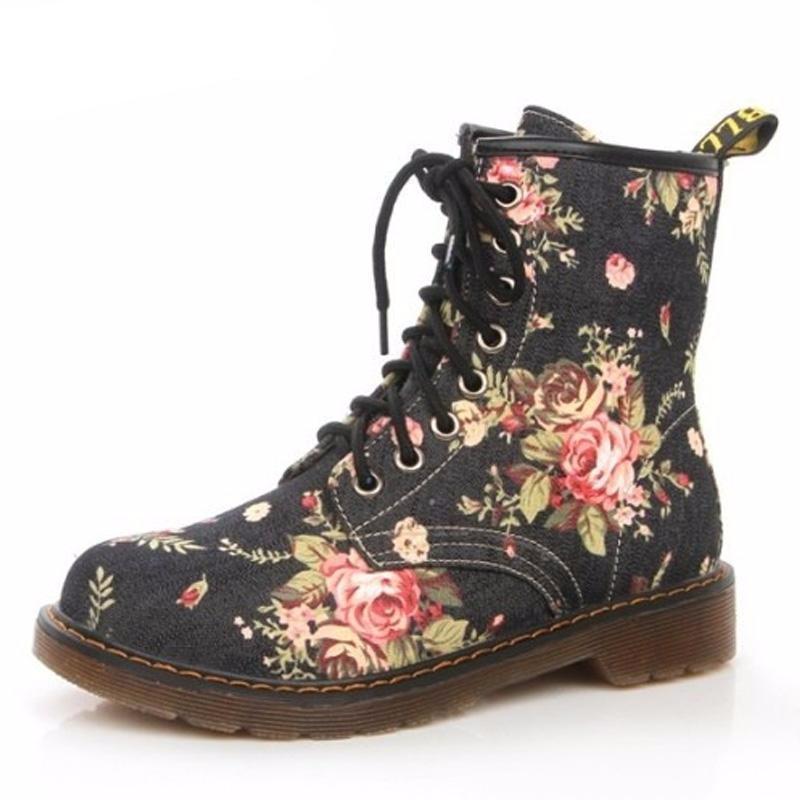 Rose Printed Martin Boots by White Market