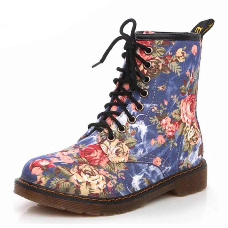 Rose Printed Martin Boots by White Market