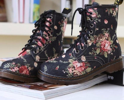 Rose Printed Martin Boots by White Market