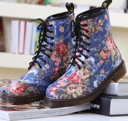 Rose Printed Martin Boots by White Market