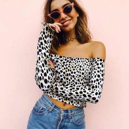 Wide Shoulder Leopard Top by White Market