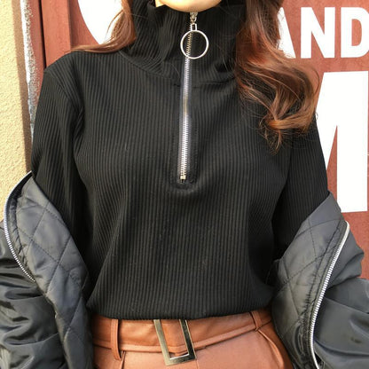 Zip Up Knitted Turtleneck Sweater by White Market