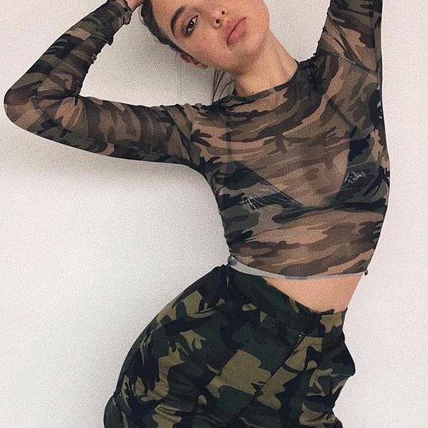 Camouflage Transparent Mesh Top by White Market