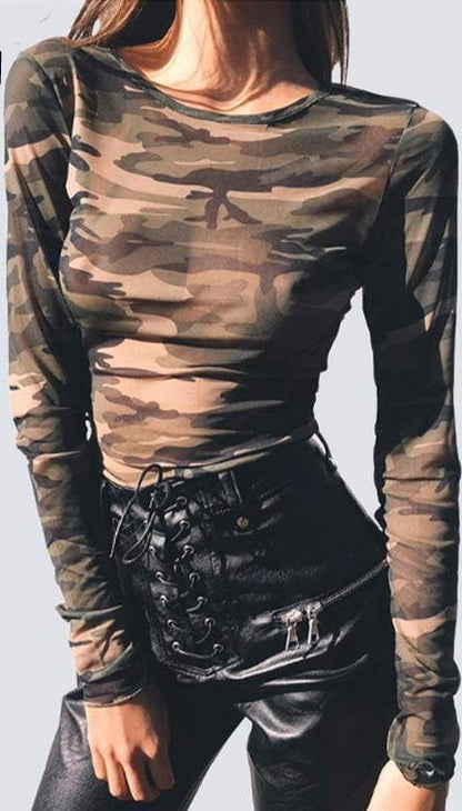 Camouflage Transparent Mesh Top by White Market