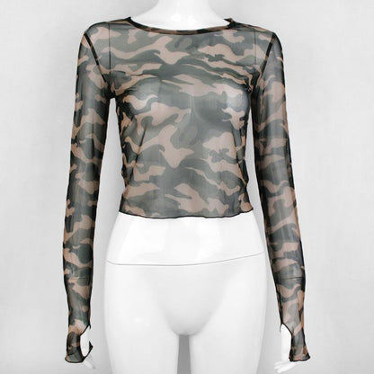 Camouflage Transparent Mesh Top by White Market