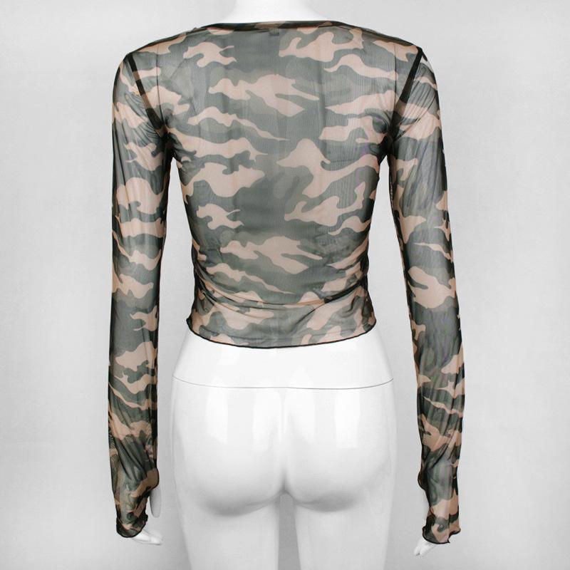 Camouflage Transparent Mesh Top by White Market