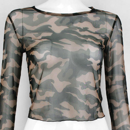 Camouflage Transparent Mesh Top by White Market