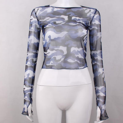 Camouflage Transparent Mesh Top by White Market