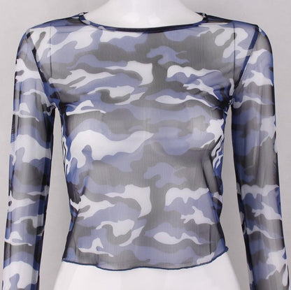 Camouflage Transparent Mesh Top by White Market