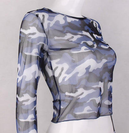 Camouflage Transparent Mesh Top by White Market