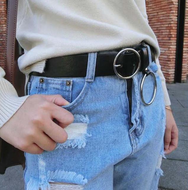 Leather Grunge Belts With Steel Ring by White Market