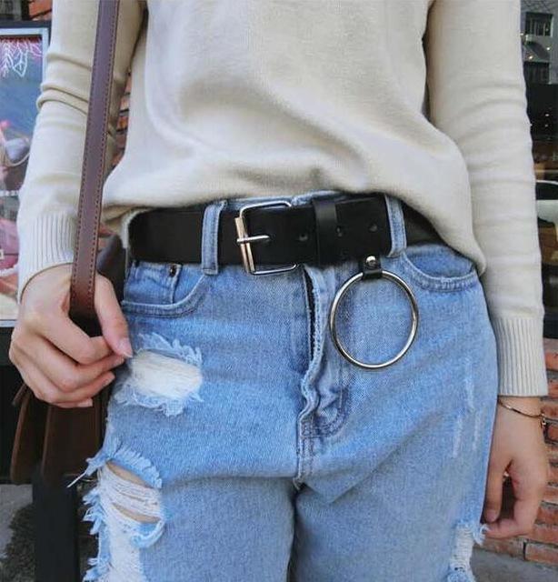 Leather Grunge Belts With Steel Ring by White Market