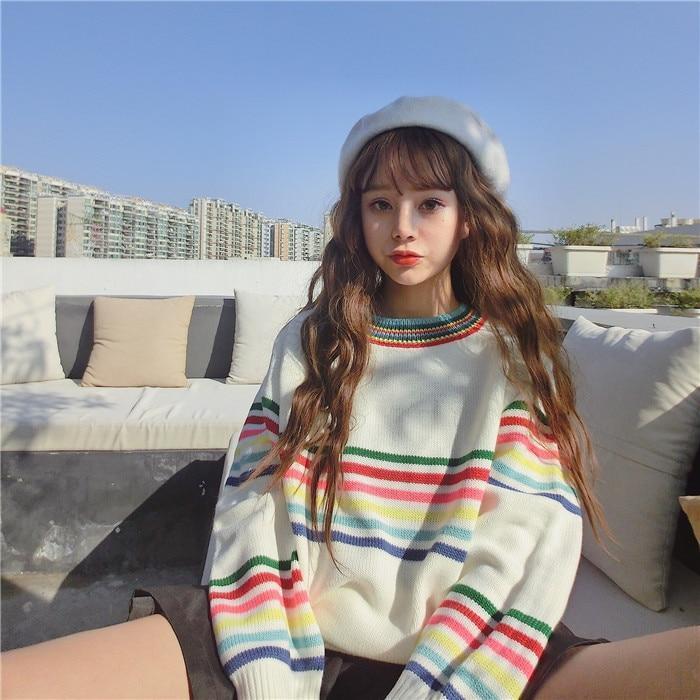 Rainbow Knitted Oversized Pullover Sweater by White Market