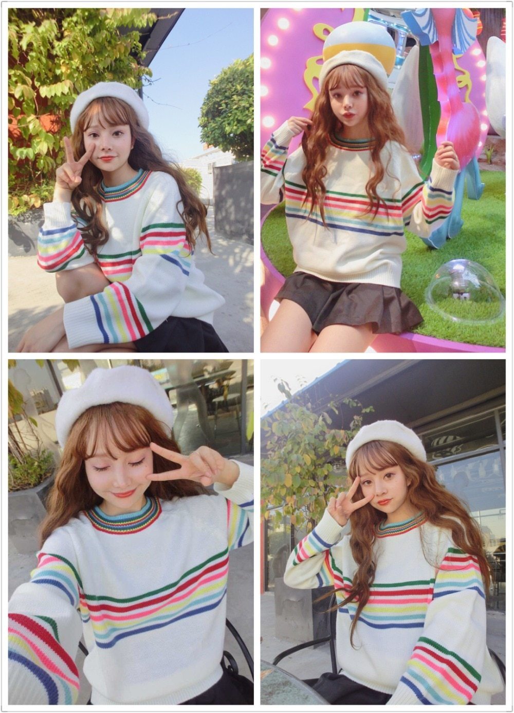 Rainbow Knitted Oversized Pullover Sweater by White Market