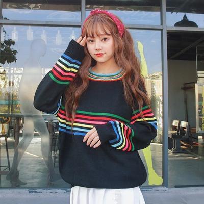 Rainbow Knitted Oversized Pullover Sweater by White Market