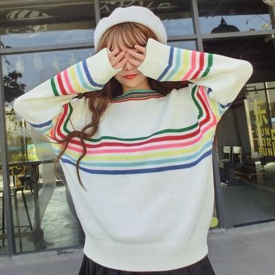 Rainbow Knitted Oversized Pullover Sweater by White Market