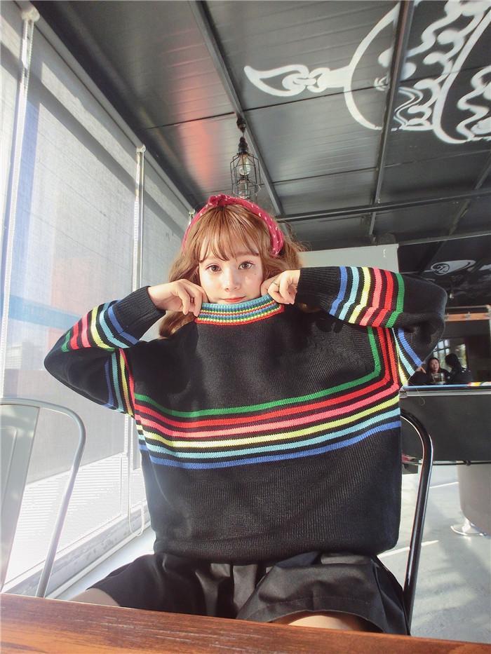 Rainbow Knitted Oversized Pullover Sweater by White Market