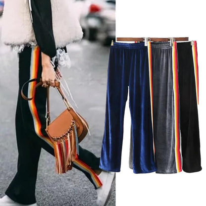 Velvet Rainbow Striped Trousers by White Market