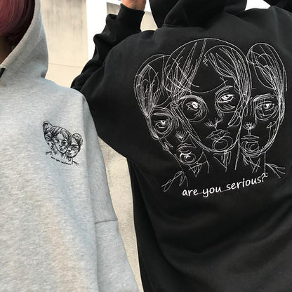 "Are You Serious" Embroidered Hoodie by White Market