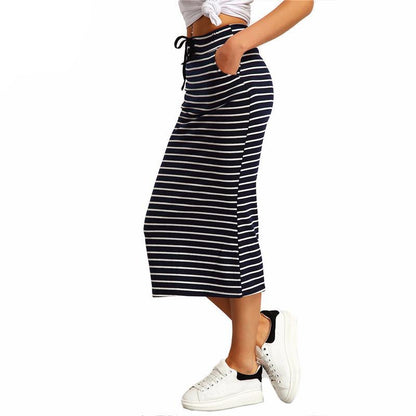 Slim Pencil Mid-Calf Striped Skirt by White Market