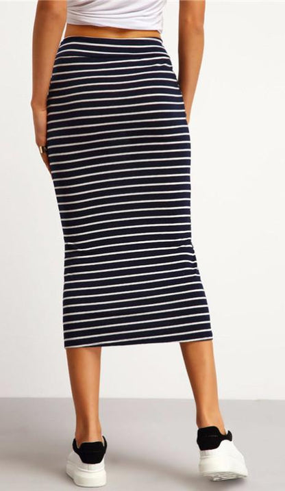 Slim Pencil Mid-Calf Striped Skirt by White Market