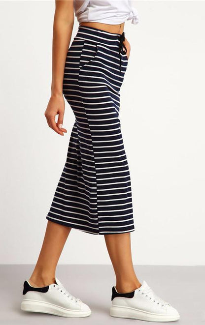 Slim Pencil Mid-Calf Striped Skirt by White Market