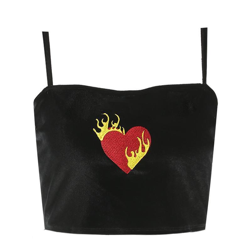 "Flaming Heart" Velvet Top by White Market