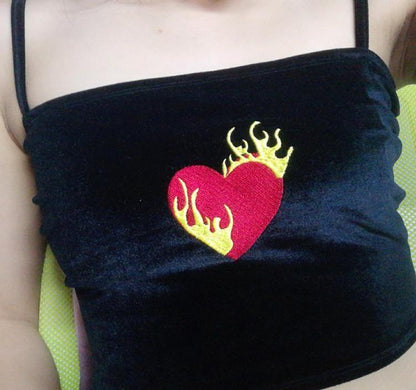 "Flaming Heart" Velvet Top by White Market