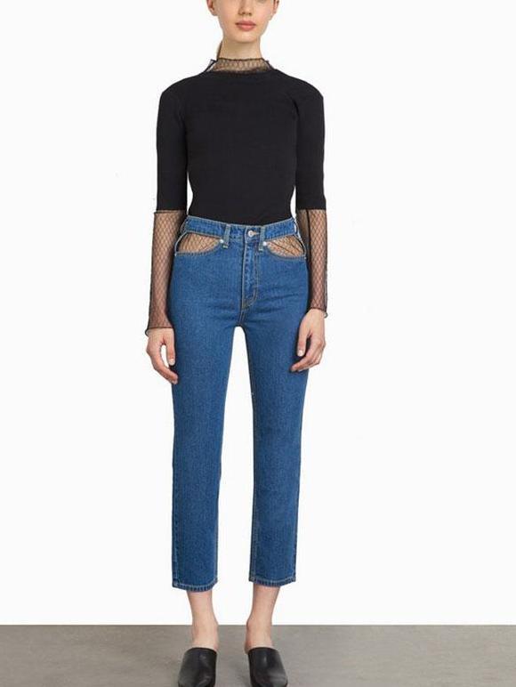 High Waisted Cut Pocket Jeans by White Market