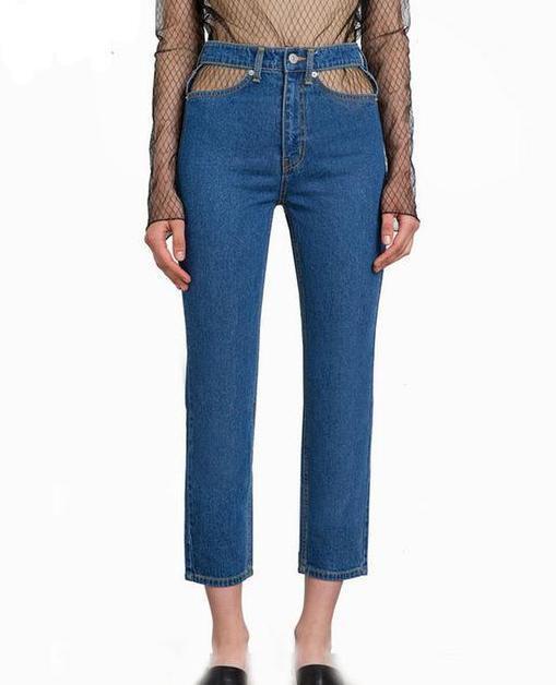 High Waisted Cut Pocket Jeans by White Market