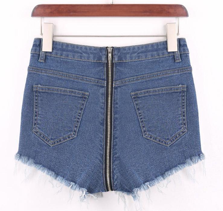 Back Zipper Distressed Denim Shorts by White Market