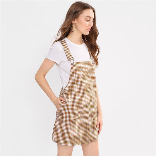 Yellow Plaid Overall Skirt by White Market