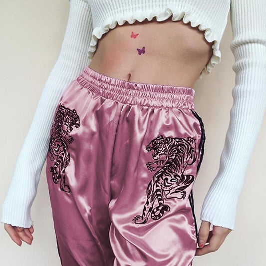 Satin Embroidered Tiger Trousers by White Market