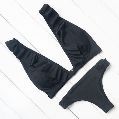Simple Ruffled Bikini Set by White Market
