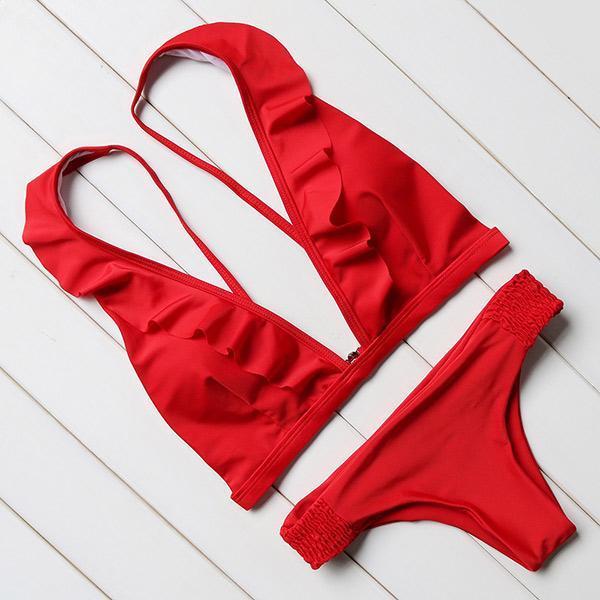 Simple Ruffled Bikini Set by White Market