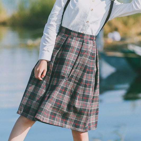 High Waisted Plaid Skirt by White Market