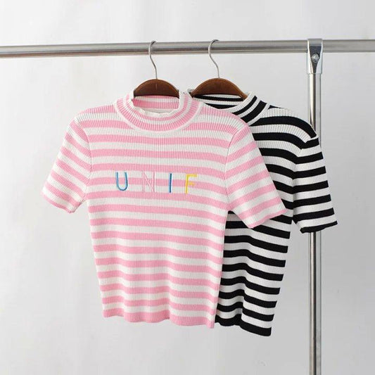 Knitted Sporty Striped Top by White Market