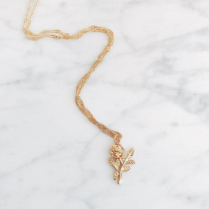 Golden Rose Charm Necklace On Rope Chain by White Market