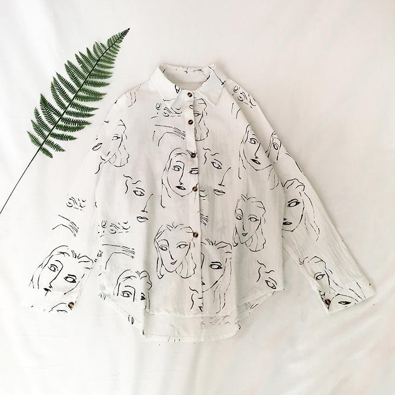 Hand-drawn Portrait Button Down Shirt by White Market