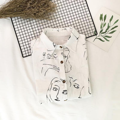 Hand-drawn Portrait Button Down Shirt by White Market