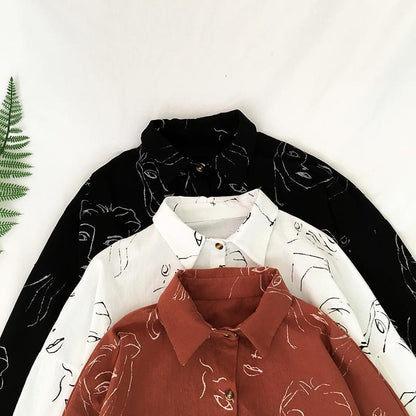 Hand-drawn Portrait Button Down Shirt by White Market