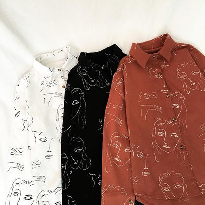 Hand-drawn Portrait Button Down Shirt by White Market