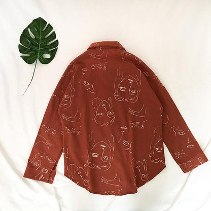 Hand-drawn Portrait Button Down Shirt by White Market