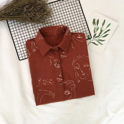 Hand-drawn Portrait Button Down Shirt by White Market