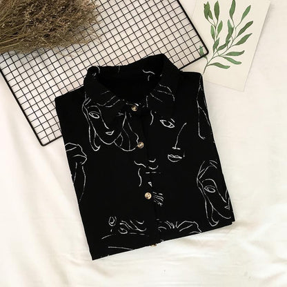 Hand-drawn Portrait Button Down Shirt by White Market