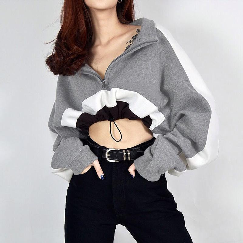 Two Tone Zip Up Turtleneck Pullover by White Market